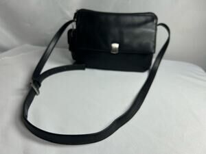 Genuine Black Leather Crossbody Messenger Bag Built in Wallet Side PocketTravel